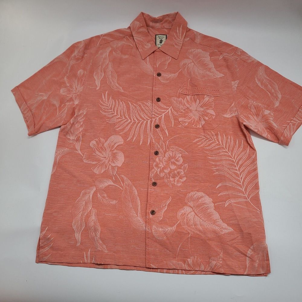 Jamaica Jaxx Men's Hawaiian Silk Size  M Button Up Short Sleeve Orange Shirt‎